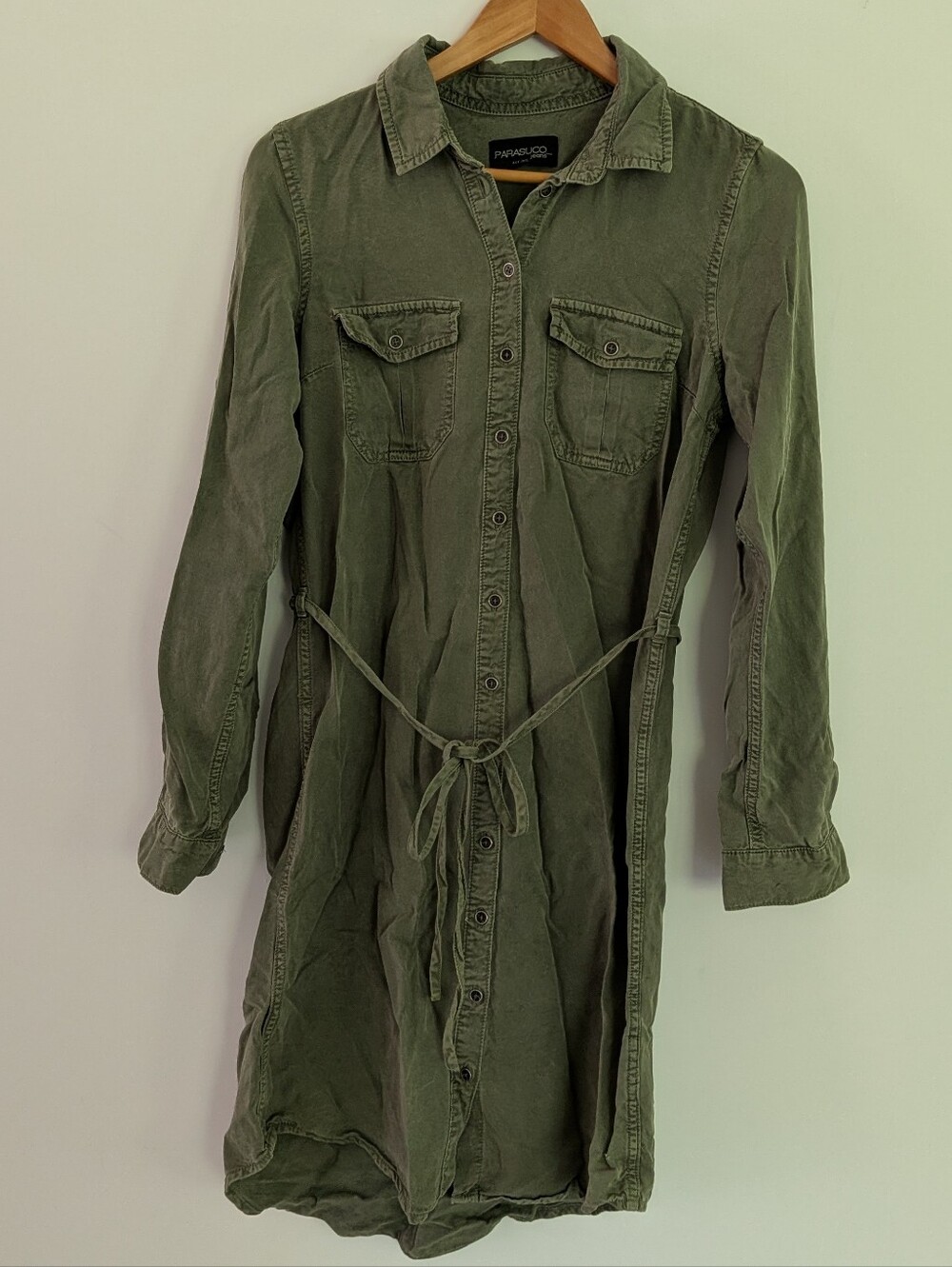 Parasuco Jeans Button Down Shirt Dress Olive Size Small